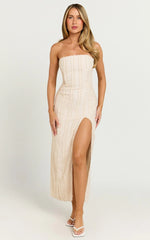 Aubrey Midi Dress - Strapless Thigh Split Dress in Cream