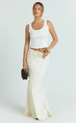 Jenna Maxi Skirt - Mid Waisted Satin Maxi Skirt in Oyster