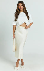 Georgine Midi Skirt - Mid Waist Slip Skirt in Cream