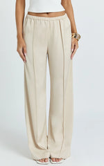 Faye Pants - Low Waist Elastic Waist Wide Leg Pants in Neutral