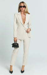 Hermie Pants - High Waisted Cropped Tailored Pants in Putty