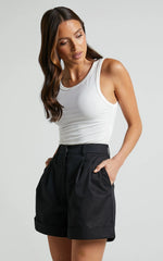 Khaimy Shorts - High Waisted Cuffed Shorts in Black