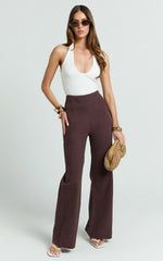 Narcisa Pants - Linen Look High Waist Bootleg Pants in Chocolate