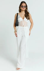 Luna Pants - Satin Elasticated Tie Wide Leg Pants in White