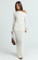 Faith Maxi Dress - Off Shoulder Long Sleeve Maxi Dress in Cream