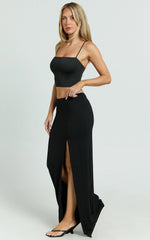 Jaileen Maxi Skirt - Mid Waisted Side Split Skirt in Black