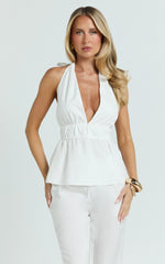 Jameela Top - Halter Neck Tie Back Gathered Top in Off White