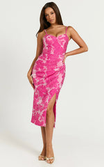 Alvera Midi Dress - Bustier Brailey Jacquard Midi Dress in Pink