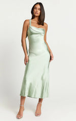 Calix Midi Dress - One shoulder Slip dress in Sage