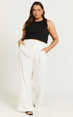 Augustus Pants - High Waisted Wide Leg Tailored Pants in White