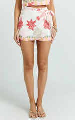Gillian Skort - Mock Wrap Skort in Lobster Print