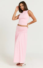 Nancy Maxi Skirt - Gathered Waist Skirt in Pink