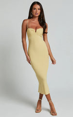 Ariella Midi Dress - Strappy Cut Out Back Split Dress in Lemon