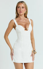 Estelle Mini Dress - Beaded Scallop Neck Dress in Off White