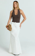 Jonah Maxi Skirt - Mid Waisted Linen Blend Maxi Skirt in Off White