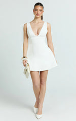 Karissa Mini Dress - V Neck Fit And Flare Dress in White