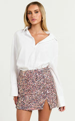 Ingrid Mini Skirt - Sequin Skirt in Pink Multi