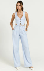 Izara Trousers - Mid Rise Relaxed Straight Leg Tailored Trousers in Light Blue