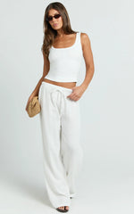 Leonie Pants - Mid Waisted Cheesecloth Relaxed Pants in White