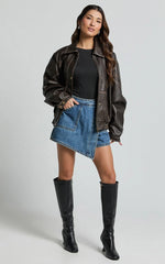 Harleigh Skort - Pocket Detail Wrap Denim Skort in Dark Blue Wash