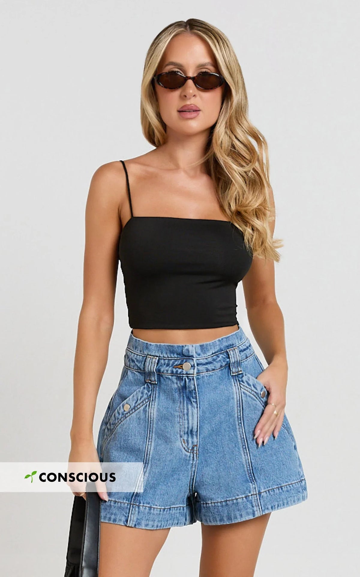Kayla Shorts - High Waisted A Line Denim Shorts in Mid Blue Wash