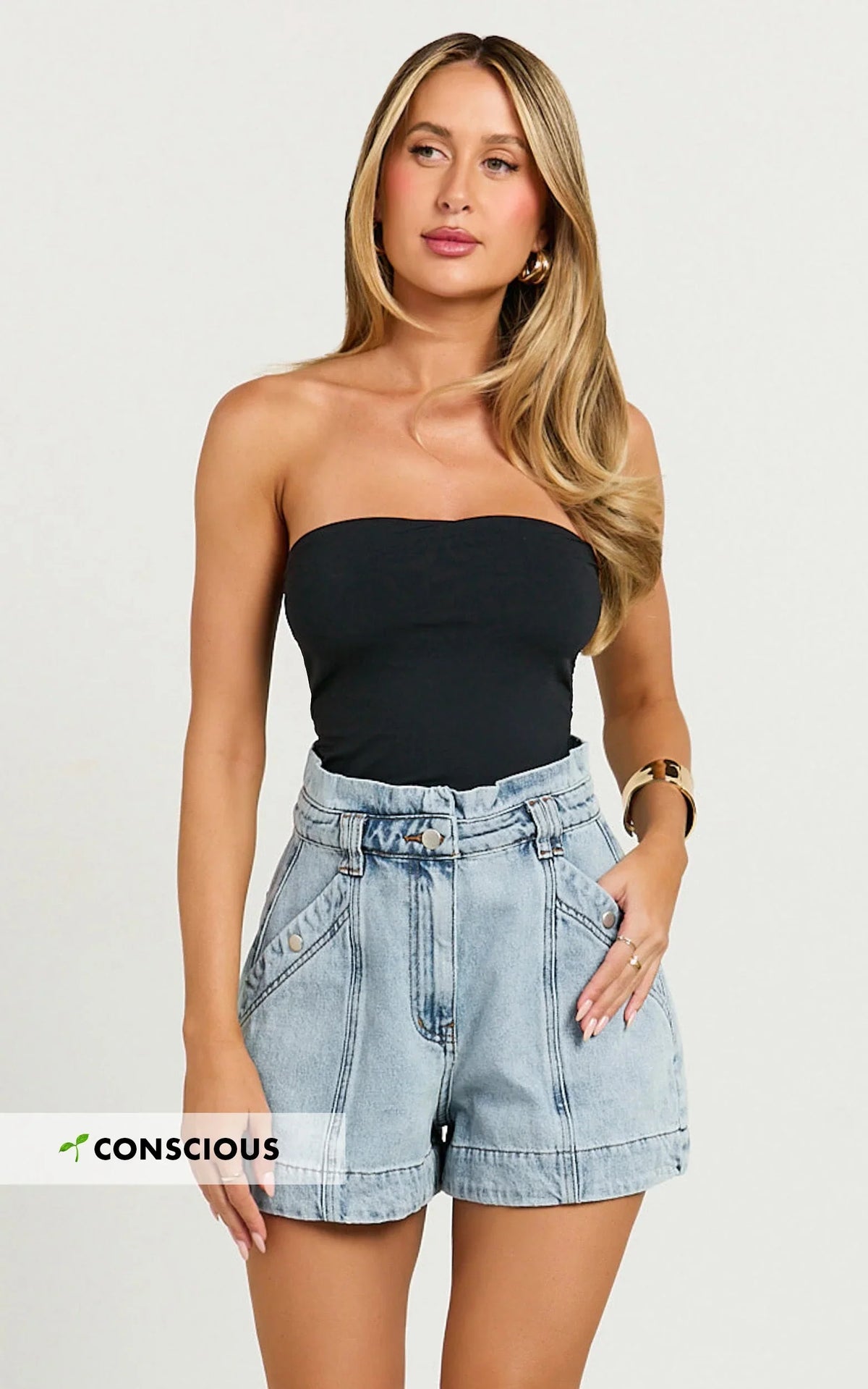 Kayla Shorts - High Waisted A Line Denim Shorts in Light Blue Wash