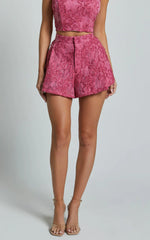 Cybill Shorts - Floral Detail Full Hem Shorts in Pink