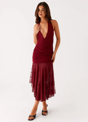 Burnout Midi Dress - Maroon