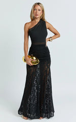 Candice Maxi Dress - Lace Contrast Georgette Dress in Black