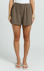 Peony Shorts - High Waist Gathered A Line Elastic Waist Shorts in Mocha