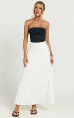 Harlee Midi Skirt - Pleated High Waist A Line Skirt in White