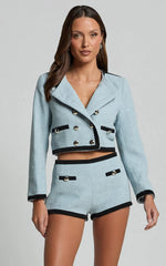 Gina Shorts - Contrast Pocket Detail Shorts With Hardware Trim in Ice Blue