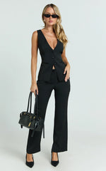 Gilmore Pants - Low Rise Satin Contrast Tailored Pants in Black