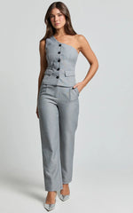 Kourtney Pants - Mid Waist Pleated Trousers in Grey