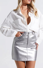 Cooper Mini Skirt - Metallic High Waisted in Silver