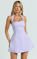 Dante Mini Dress - Halter Neck Tie Tulip Skirt Dress in Lilac