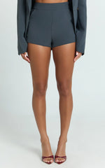 Jenni Shorts - High Waisted Micro Mini Tailored Shorts in Slate Grey