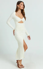 Delaney Midi Dress - Long Sleeve Twist Front Bodycon Dress in Cream