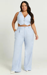 Izara Trousers - Mid Rise Relaxed Straight Leg Tailored Trousers in Light Blue