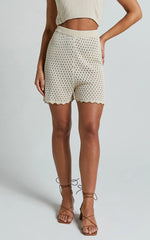 Caja Short - Wavy Hem Detail Knit Shorts in Nutmeg/Shell