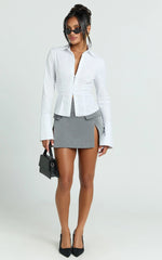 Lois Mini Skirt - Pocket Split Workwear Skirt in Grey