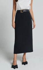 Alanna Midi Skirt - High Waisted Back Split Pencil Skirt in Black