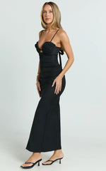 Nicoletta Midi Dress - Sweetheart Back Tie Gathered Dress in Black