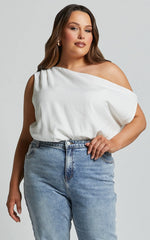 Mabel Bodysuit - Asymmetrical Neckline One Shoulder in White
