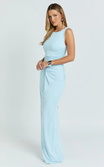 Ginny Maxi Dress - Jersey Ruched V Waist Dress in Blue