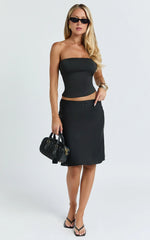 Gina Midi Skirt - Knee Length Slip Skirt in Black