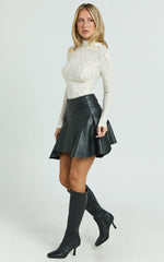 Gwen Mini Skirt - Circular Cut Panel Fit And Flare Skirt in Black