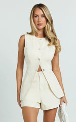 Rhianna Shorts - Mid Waist Recycled Denim Shorts in Ecru