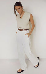 Larissa Trousers - Linen Mid Waisted Relaxed Straight Leg Trousers in White