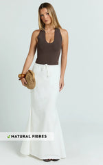 Jonah Maxi Skirt - Mid Waisted Linen Blend Maxi Skirt in Off White